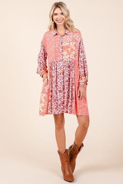 Mittoshop Shirt Dress Floral Long Sleeve Pocketed Short d915c680-1418-40b1-bfe5-af1e4dc3777c-Min Trendsi