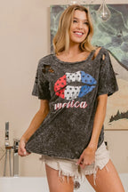 BiBi Cotton T-shirt Laser Cut Mineral Washed Distressed Old Glory Lip Print Top d92542aadea74e78989e54789c25874c-Max-Origin Trendsi