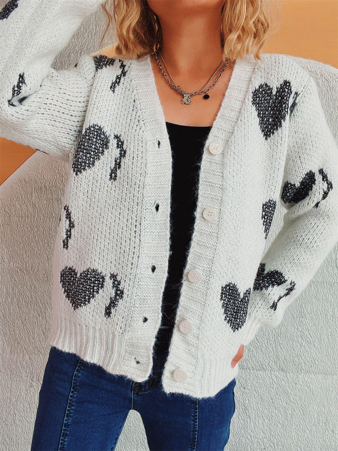 Heart Cardigan Button Up Long Sleeve Knitwear
