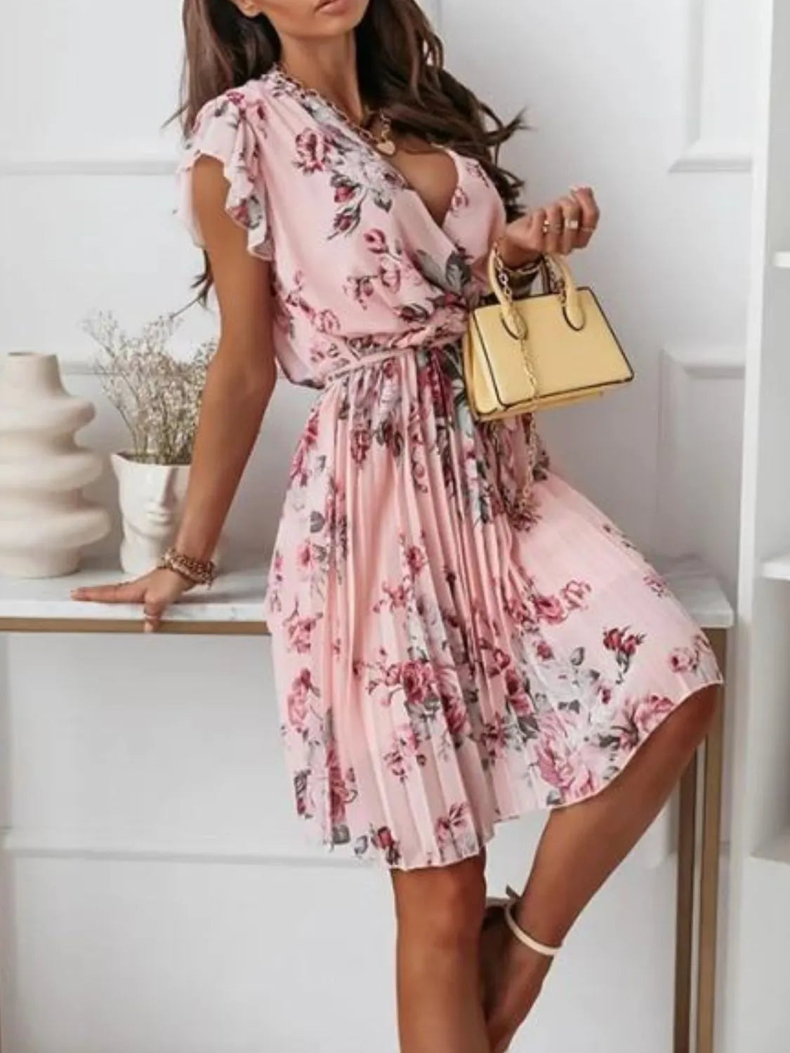 Floral Ruffle Dress Surplice Ruffled Cap Short Sleeve Tied Waist d93cebb1-a021-466d-972a-76284c3597c4-Max-Origin Trendsi