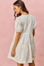 SO ME Floral Mini Dress White Jacquard Diagnol Tiered Short Sleeve d95279b0f0cc4a889adc916d5d83d51b-Max-Origin Trendsi