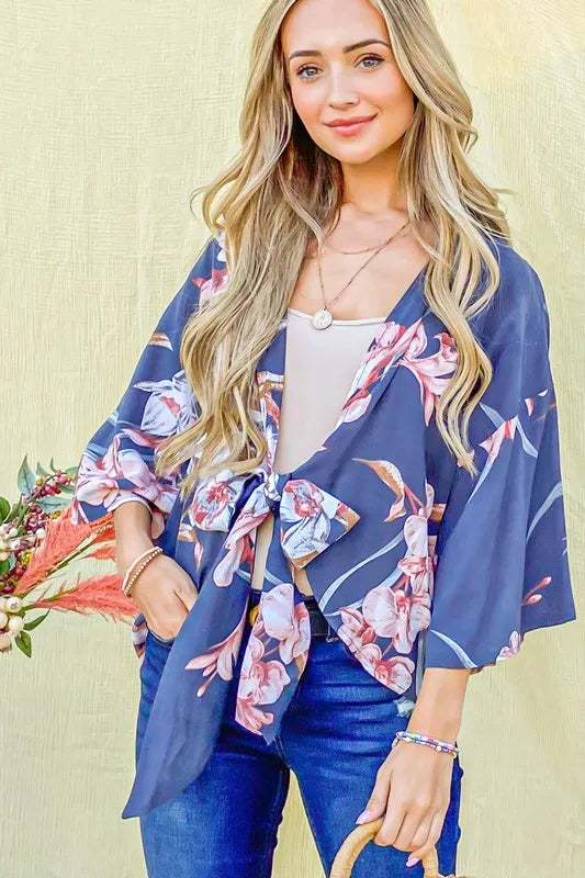 And The Why Floral Print Top Front Bow Tie Knot Dolman Sleeves d952c7ef68e042b1abd843be942f3c18-Max-Origin Trendsi