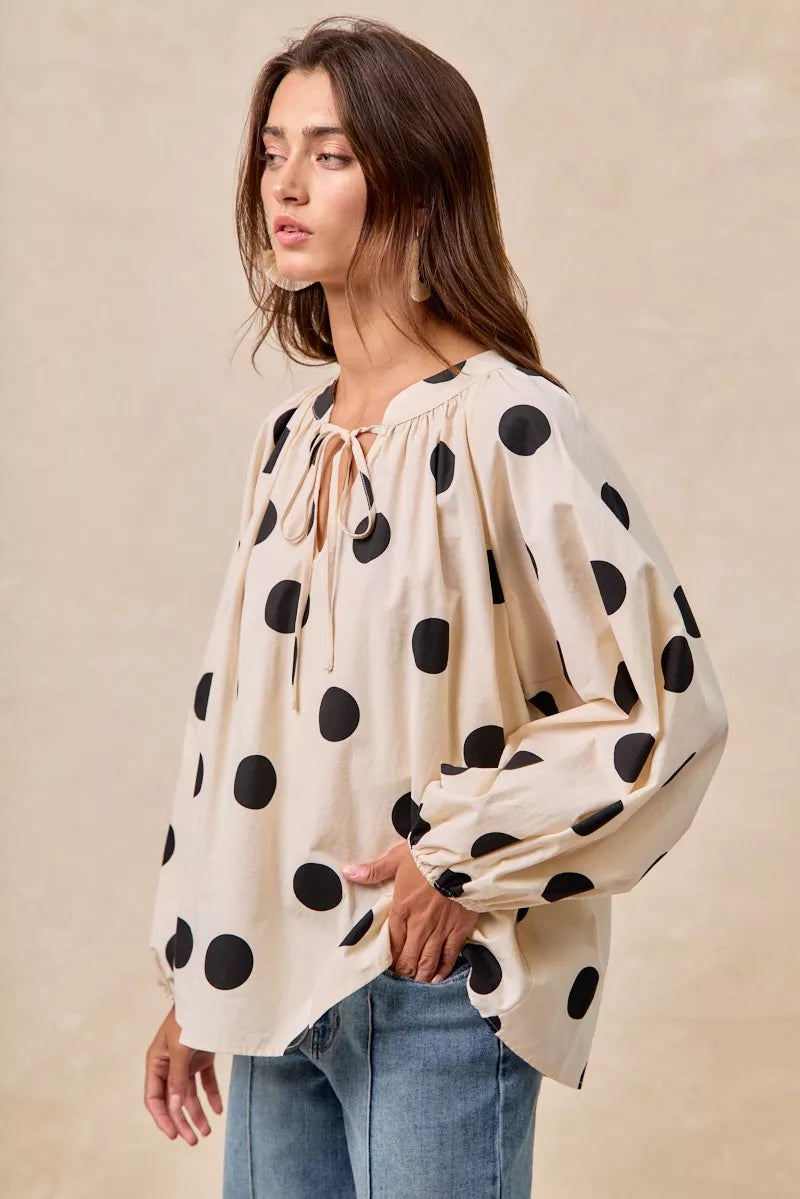 BiBi Womens Blouse Polka Dot Exaggerated Balloon Long Sleeves Top d959e44654124b90b7ec023f8887777c-Max-Origin Trendsi