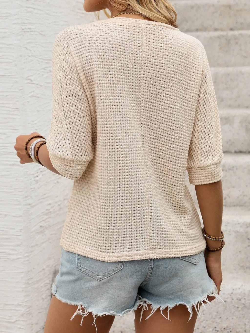 Women's Knit T-shirt Daisy Flower Embroidered V-Neck Half Sleeve d9638577-3732-4f60-b322-251e7fb770e1-Max-Origin Trendsi