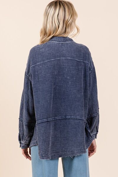 Mittoshop Textured Shirt Dark Navy Collared Neck Long Sleeve with Pocket d9778d43-b688-44ec-b514-4d687e3a6226-Min Trendsi