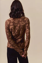 SO ME Womens Blouse Brown Floral Jacquard Casual Tops Stretched d9779b09dce24212a8e7ed87dda996b9-Max-Origin Trendsi