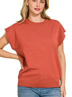 Zenana Viscose Round-Neck Short Sleeve Sweater
