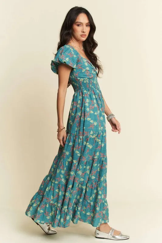 Davi & Dani Maxi Dress Lightweight Tiered with Sweetheart Neckline Teal Green d98cb0e3b83b4375b167ffd6bb7a5054-Max-Origin Trendsi
