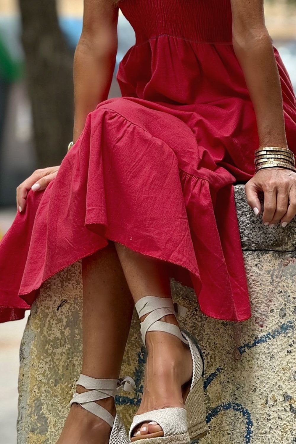 Maxi Dress Ruffle Red Smocked Tiered Cap Short Sleeve Sleeve High Waist d995c74a-a9f0-4322-9d21-d635ad5663d4-Max Trendsi