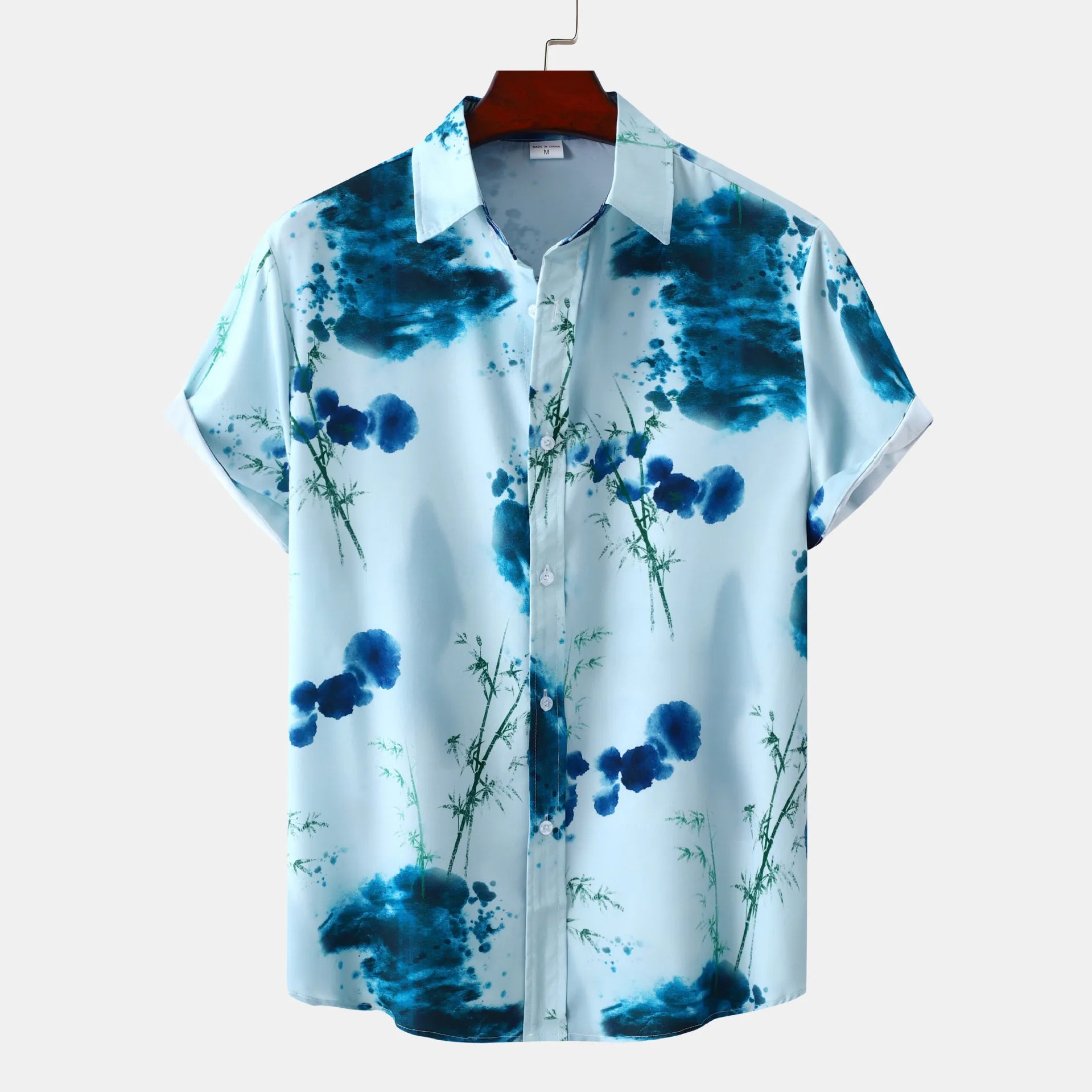 Men's Shirt Pastel Blue Printed Button Up Short Sleeve Top Pastel Blue d99bad2396d646c29697efcbf1a28ccf-Max-Origin Trendsi