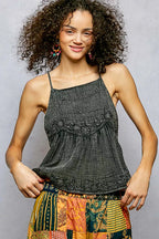 POL Embroidered Square Neck Camisole with Adjustable Shoulder Straps