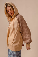 BiBi Women's Hoodie Taupe Half Zip French Terry with Kint Sleeves d9a6dd6f56f74ea3ac3a2f3ed4f7ec61-Max-Origin Trendsi