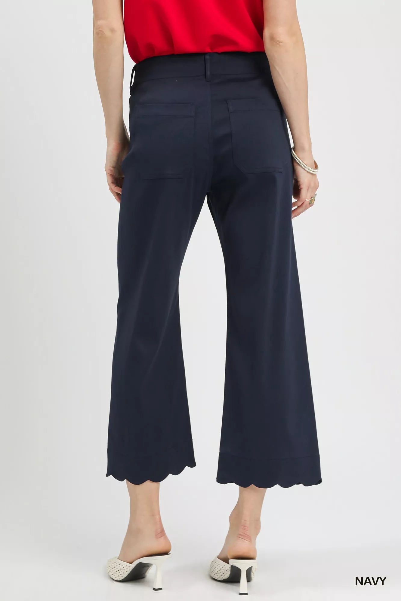 Umgee Wide Leg Pants Cropped Navy Blue Scallop Hem with Front Pockets d9b41b10-a9a1-43c5-be3a-d418496ed9cd-Max-Origin Trendsi