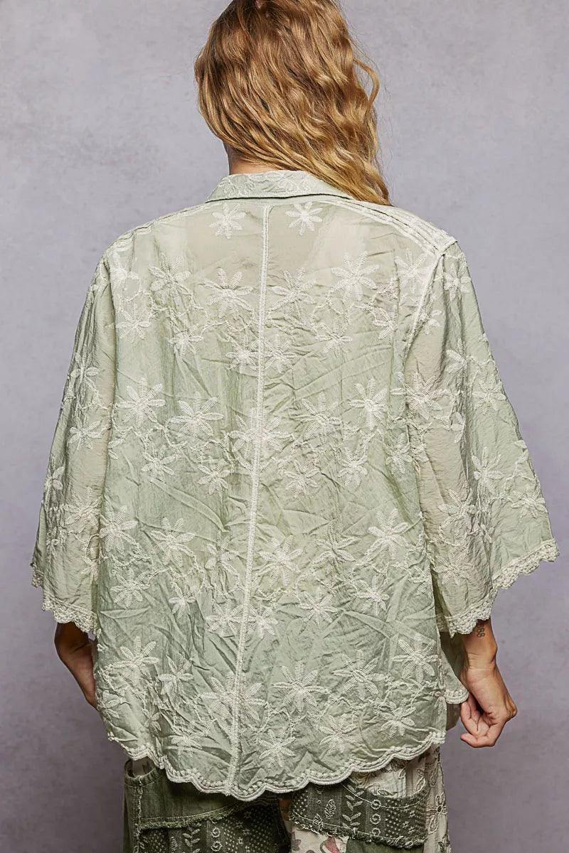 POL Shirt Sage Embroidered Floral Collared Neck with Scalloped Edges Top d9b92cbe-c8c5-4b75-b105-f6535bb00843-Max-Origin Trendsi