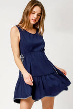 Umgee Mini Tank Dress Dark Navy Frill Drawstring Waist Round Neck d9bba13b-450b-48bd-bf14-63c19174505d-Max-Origin Trendsi