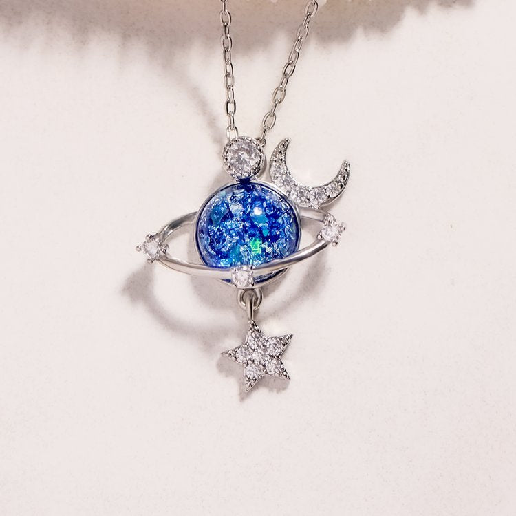 Necklace Starry Sky 925 sterling silver Inlaid Zircon Blue Moon Star Silver One Size d9bd961d-dbf6-491a-a5dd-5156e1a1011b-Max Trendsi