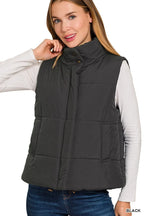 Zenana Womens Vest Coat Black Quilted High Neck Zip-Up Outwear d9d242d6b0e24bafa65abc111dd26d74-Max-Origin Trendsi