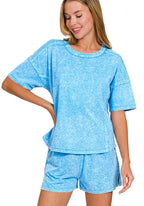 Zenana Outfit Set Sky Blue Halo Snow Washed Short Sleeve Top Tee and Shorts SKY BLUE d9d5c4c6c43c4d1586f8b4a53520bd59-Max-Origin Trendsi