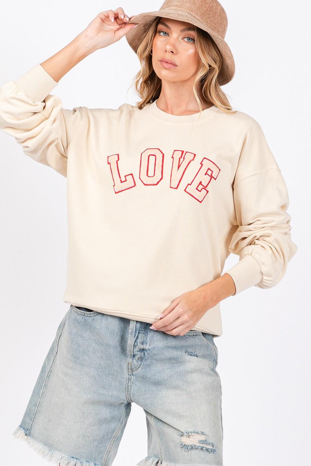 SAGE + FIG LOVE Path Applique Drop Shoulder Sweatshirt Ivory Basic Top