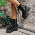 Women's Boots Platform Combat Floral Embroidered Suede Mid Heels Shoes Black d9ddc95b06a744c9a75adc486cb0499a-Max-Origin Trendsi