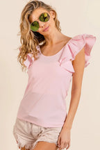 BiBi Ribbed Top Light Pink Wide Layered Ruffle Sleeve Scoop Neck Blouse da0cc98e11594787b7f96eeda1c69fc9-Max-Origin Trendsi