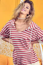 BiBi Hoodie Stripe Fleece Notch Neck Short Sleeve da1e748f-2c2c-48ce-a104-412c7cc7693c-Max-Origin Trendsi
