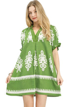 Umgee Two-Tone Border Print Mini Dress