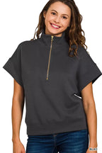 Zenana Womens Sweatsirt Black Scuba High Neck Half Zip Short Sleeve Top BLACK da2a1c67d2aa420caa00c601bb6a21aa-Max-Origin Trendsi