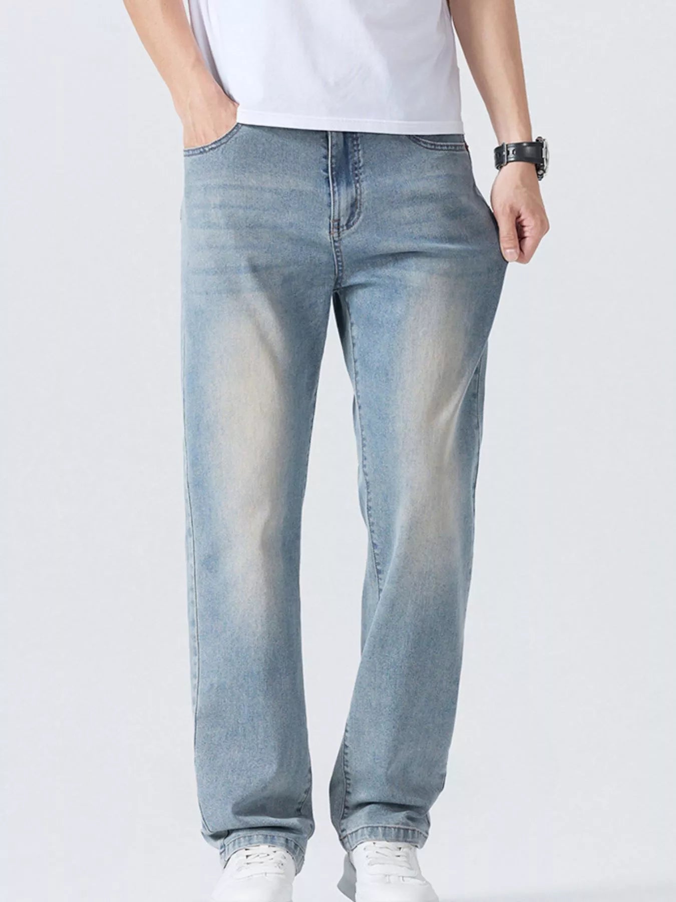 Men's Jeans Light Blue Wash Loose Fit Denim Pants da429351-3407-4dd6-81a8-cf868941e665-Max-Origin Trendsi