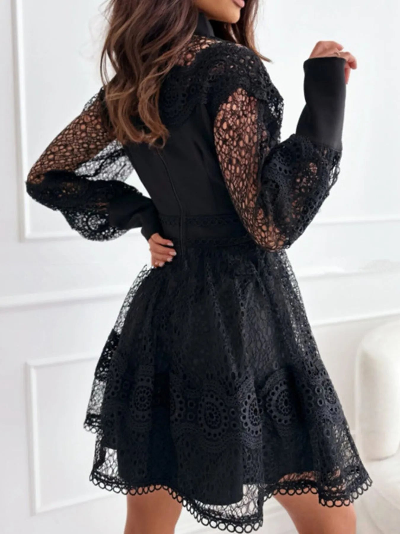 Mini Dress Floral Lace Lantern Long Sleeve Pearl Button High Neck Ruffled da4bfb44-afd8-442a-ac96-e0dea5ed9f26-Max-Origin Trendsi