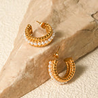 C-Hoop Earrings Stainless Steel Pearl Beaded 18K gold-plated Jewelry da4e373a-716a-473f-a42e-36b78d5cd5c8-Max Trendsi