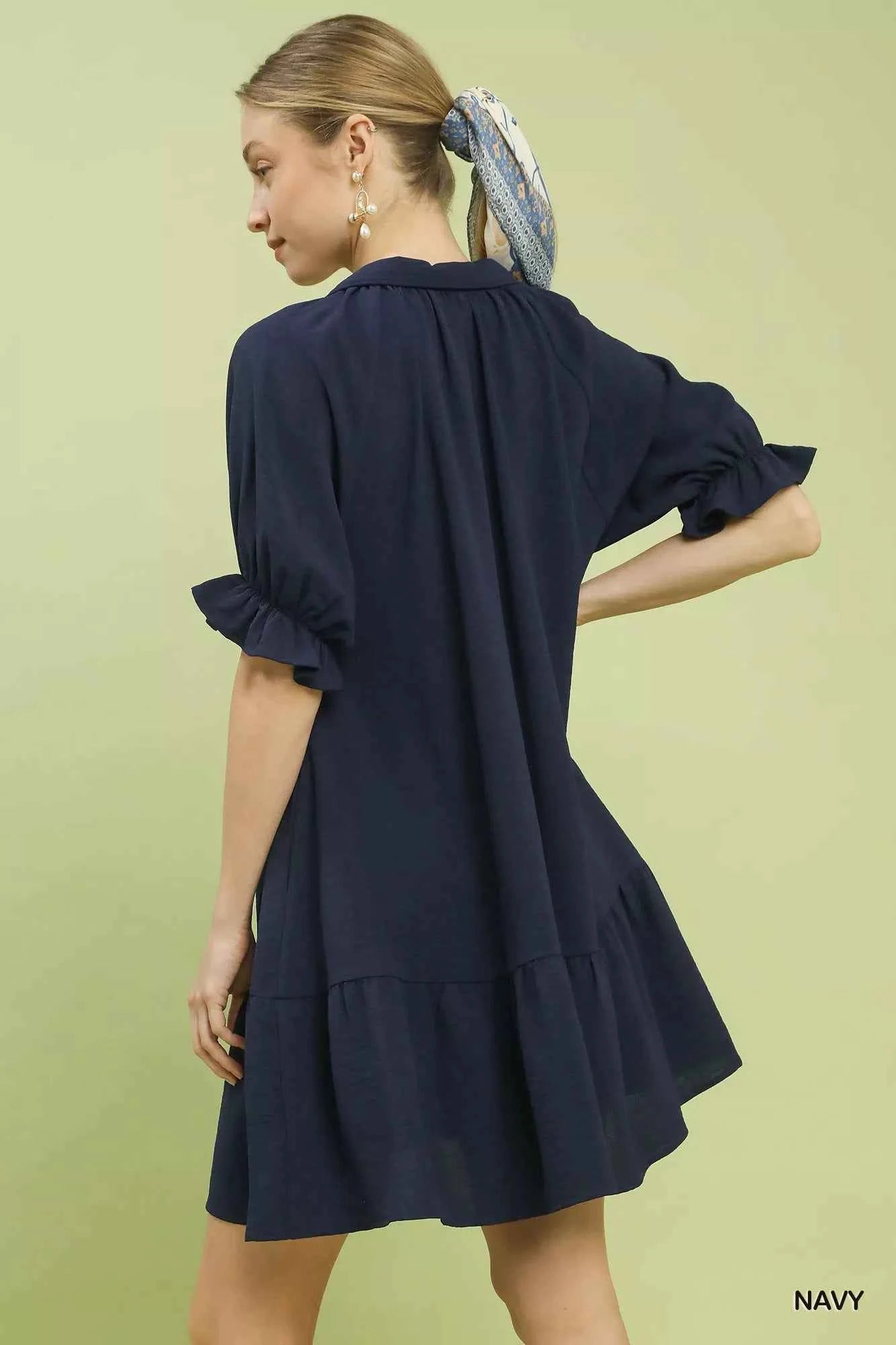 Umgee Babydoll Dress Navy Tiered Puff Short Sleeve Ruffled da55b303-59f6-4ed0-82fa-b1e1925a0742-Max-Origin Trendsi