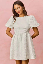 SO ME Jacquard Mini Dress White Floral Bubble Shorts Sleeves WHITE da68b0f654a346cf9bc2fcad5925d6d2-Max-Origin Trendsi