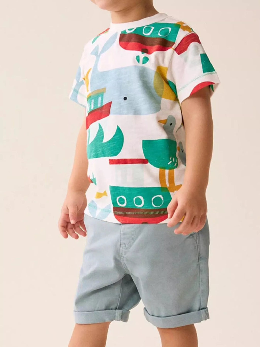 Children's Cartoon Print T-Shirt and Shorts Set