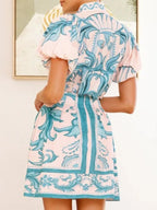 Women's Outfit Set Printed Top Puff Short Sleeve and Zip Back Skirt Sets daaf0064-1817-4ac9-8577-b79ab243b450-Max-Origin Trendsi