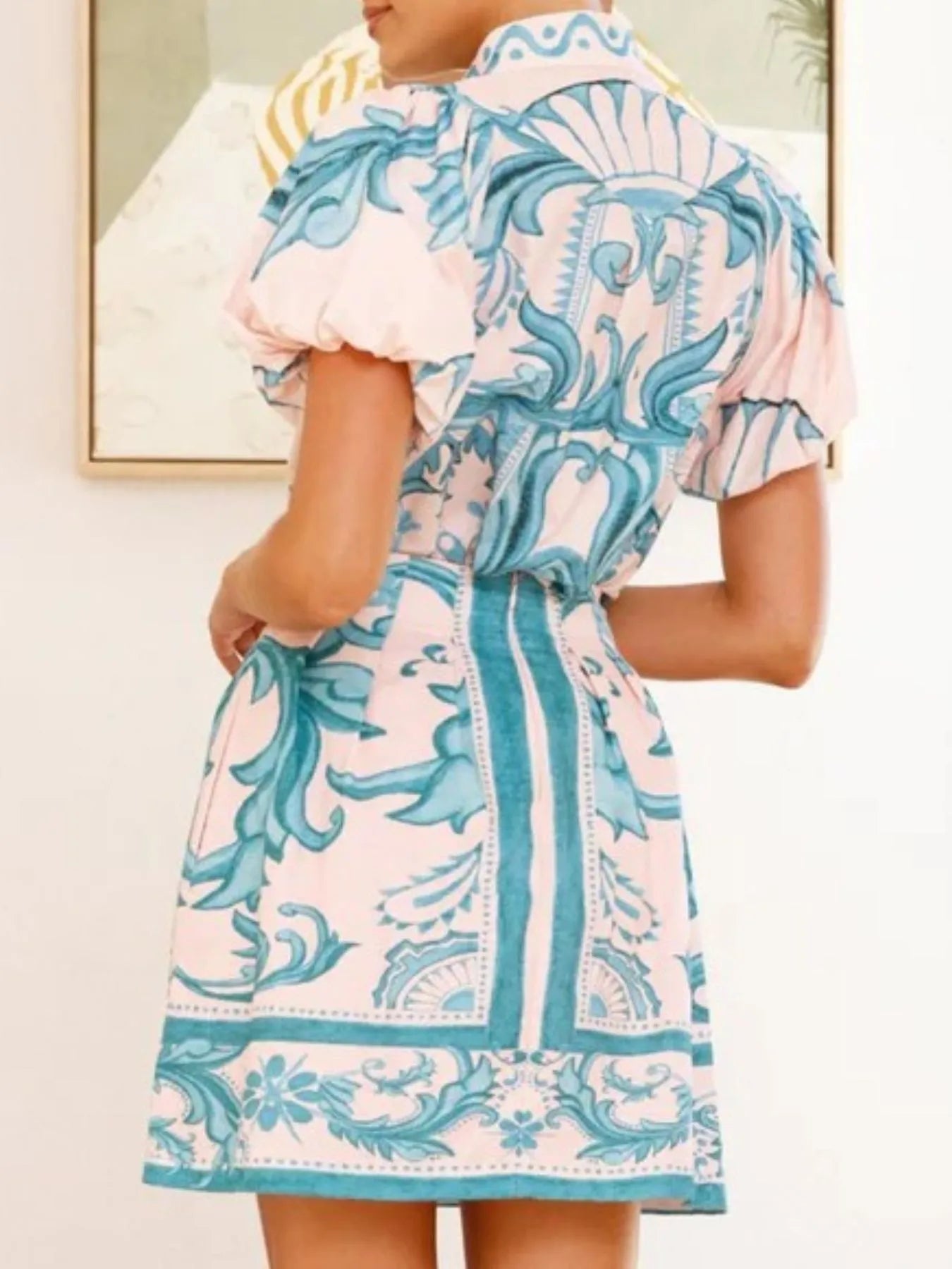 Women's Outfit Set Printed Top Puff Short Sleeve and Zip Back Skirt Sets daaf0064-1817-4ac9-8577-b79ab243b450-Max-Origin Trendsi