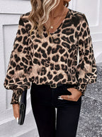 Leopard Women Blouse V-Neck Lantern Sleeve Casual Tops dab5bf83-48e9-482c-bbcf-7ebe6de9baf4-Max Trendsi