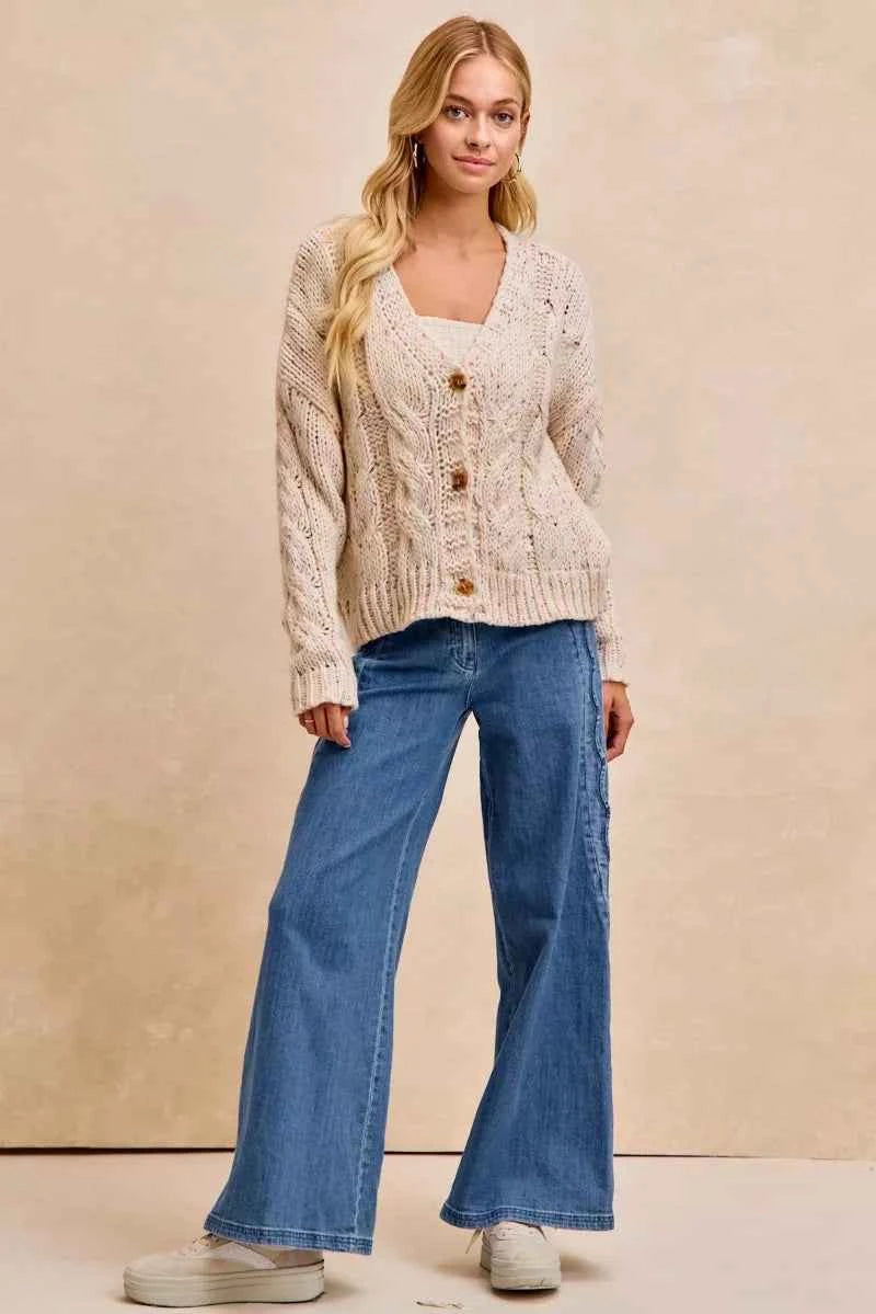 BiBi Wavy Side Edge Detail Lined Wide Leg Jeans