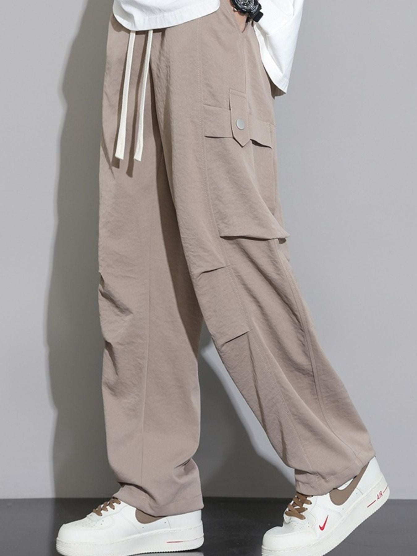 Men's Plus Size Relaxed Fit Cargo Pants with Adjustable Drawstring Waist