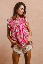 BiBi Women's Blouse Pink Floral Printed Ruffle Short Sleeve Top dac1c073cf5d47b392065c7c64e4e5da-Max-Origin Trendsi