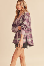 Aemi + Co Plaid Purple Jacket Side Slit Patch Pocket Long Sleeve dac74ad9-51bb-46b4-94c3-86f9dc41e963-Max Trendsi