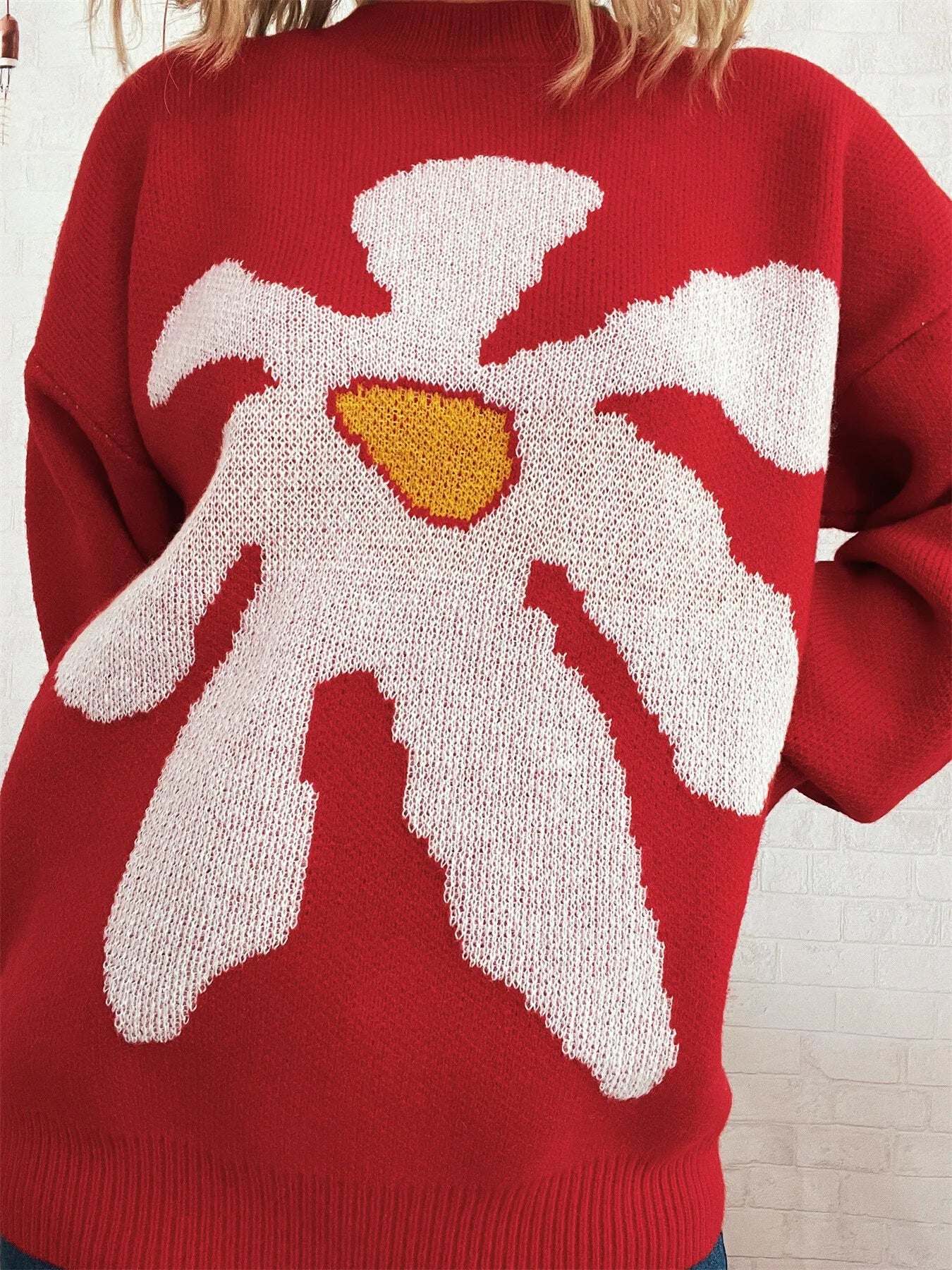 Women's Sweater Flower Dropped Shoulder Knit Long Sleeve Pullover dacbff3793b244008d1db699ea7d1902-Max-Origin Trendsi