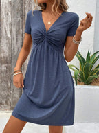 Casual Mini Dress Twist Front V-Neck Short Sleeve dad27269b7db4412997703ff6bb17b9d-Max-Origin Trendsi