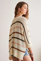 ADORA Sweater Ivory Multi Color Strip Oversized Lightweight Knit Long Sleeve dad5515010eb432ea1fb82752dbb3d84-Max-Origin Trendsi