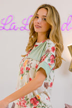 BiBi T-Shirt Floral Button Detail Round Neck Short Sleeve Terry Top dad7b2b0-d60b-4e08-b64e-fd60421c61c7-Max Trendsi