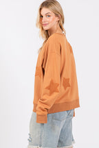 SAGE+FIG USA Women Sweatshirt 100% Cotton Cinnamon Star Patch Long Sleeve dad9d09e-52e5-41f3-a9c9-52d2aea9ef29-Max Trendsi