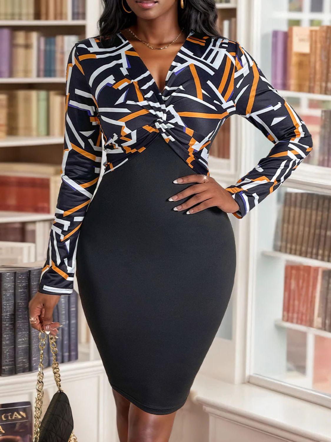 Mini Dress Twisted Printed Long Sleeve Slim Dresses dadcdbce-00aa-4627-a991-24ef89218e52-Max Trendsi