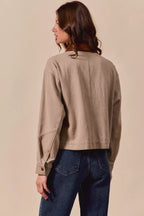 SO ME Womens Cropped Barn Jacket Cotton Twill Taupe wtih Collar and Pockets dae8ac084bf64e158bd6162e4bb92ad9-Max-Origin Trendsi