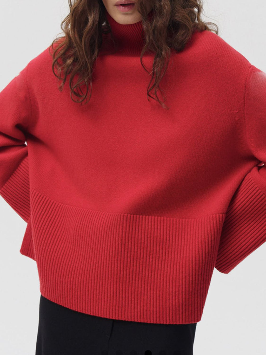 Women Sweater Side Slit Turtleneck Drop Shoulder Long Sleeve Soft Pullover Deep Red One Size daea512e-686c-4774-8a27-5d7e60e0a081-Max Trendsi