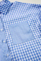 Women's Plaid Shirt Light Blue Button Up Long Sleeve Pocketed Tops daedcfb8-a52e-4a67-a591-b34f0dcec248-Max Trendsi